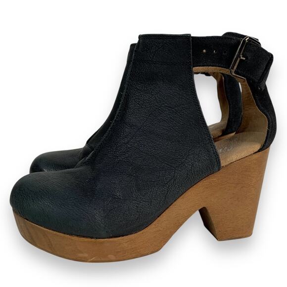 Free People Clogs Sz 37 US 6.5 7 Amber Orchard Clog Wood Platform Leather Black - Picture 6 of 13